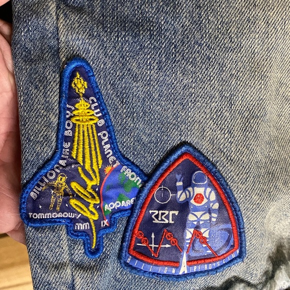 Billionaire Boys Club Distressed Denim Shorts with Patches 36x10 button fly - Picture 2 of 9